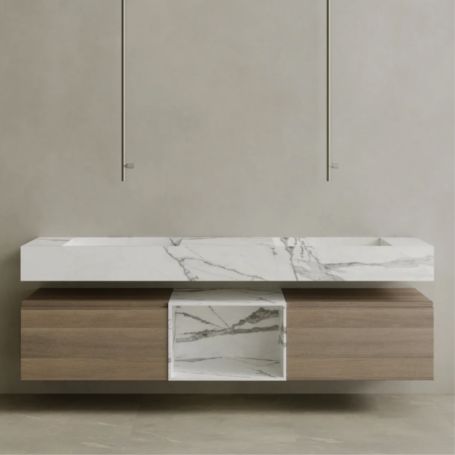 ELEMENTO BATH | FLOATING DOUBLE SING MARBLE VANITY | $6,360.00 - $12,856.00