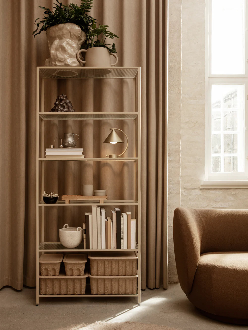 FERM LIVING | HAZE BOOKCASE - REEDED GLASS - CASHMERE | $1,435.00
