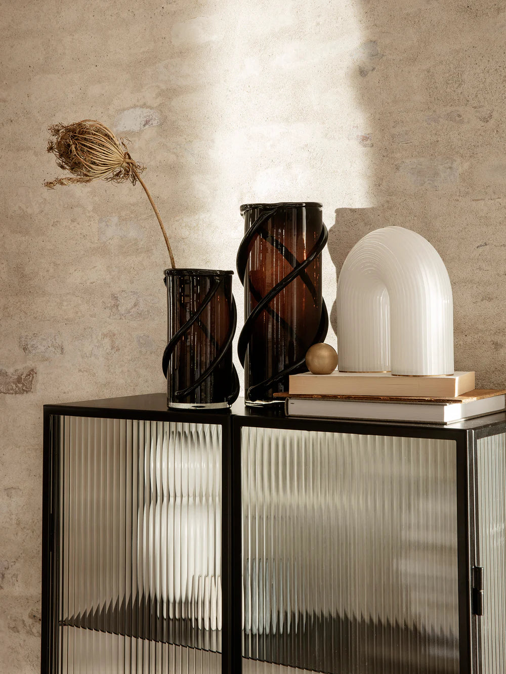 FERM LIVING | HAZE VITRINE - REEDED GLASS CABINET - BLACK | $2,539.00