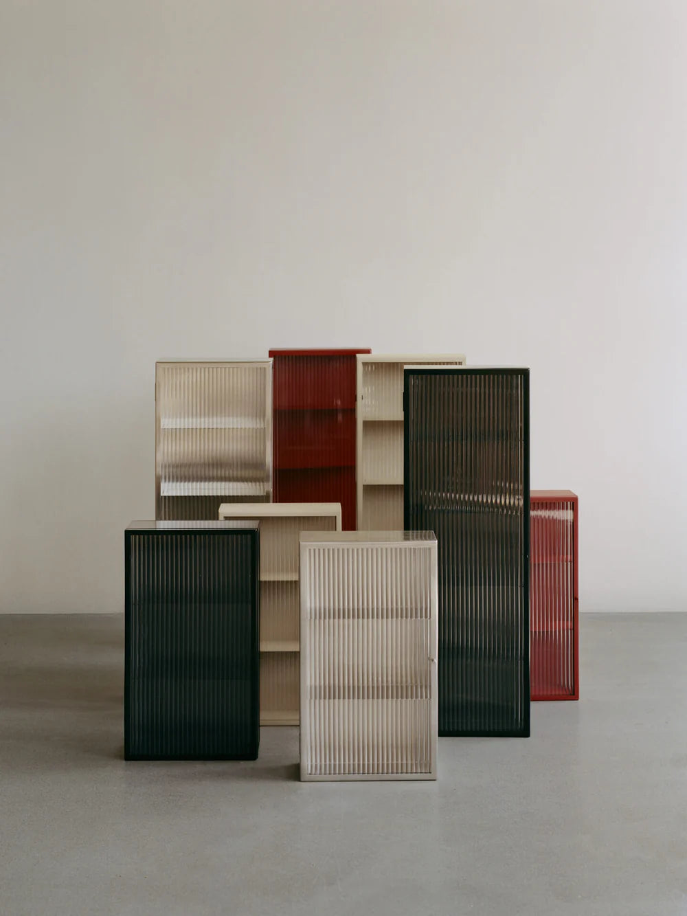 FERM LIVING | HAZE WALL CABINET - REEDED GLASS - OXIDE RED | $489.00