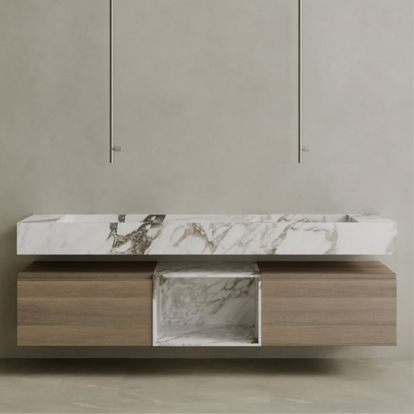 ELEMENTO BATH | FLOATING DOUBLE SING MARBLE VANITY | $6,360.00 - $12,856.00