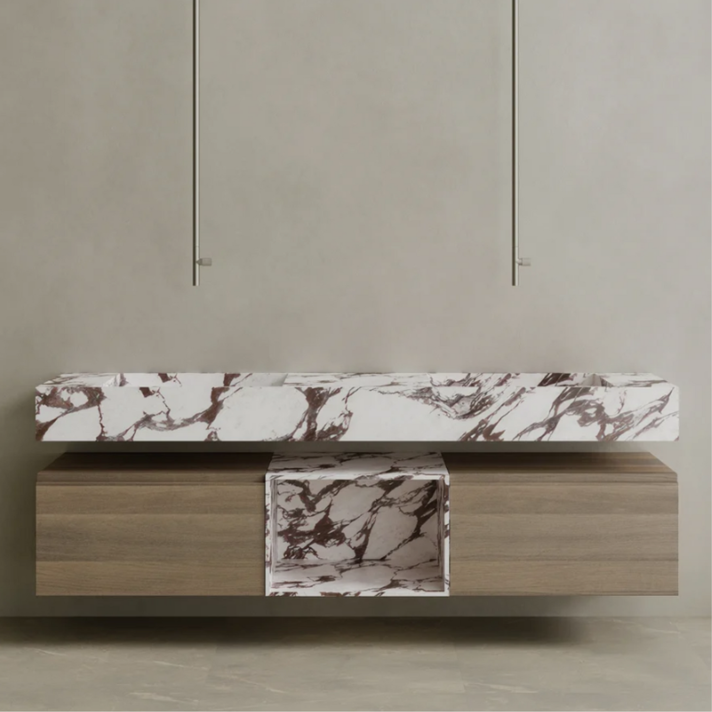 ELEMENTO BATH | FLOATING DOUBLE SING MARBLE VANITY | $6,360.00 - $12,856.00