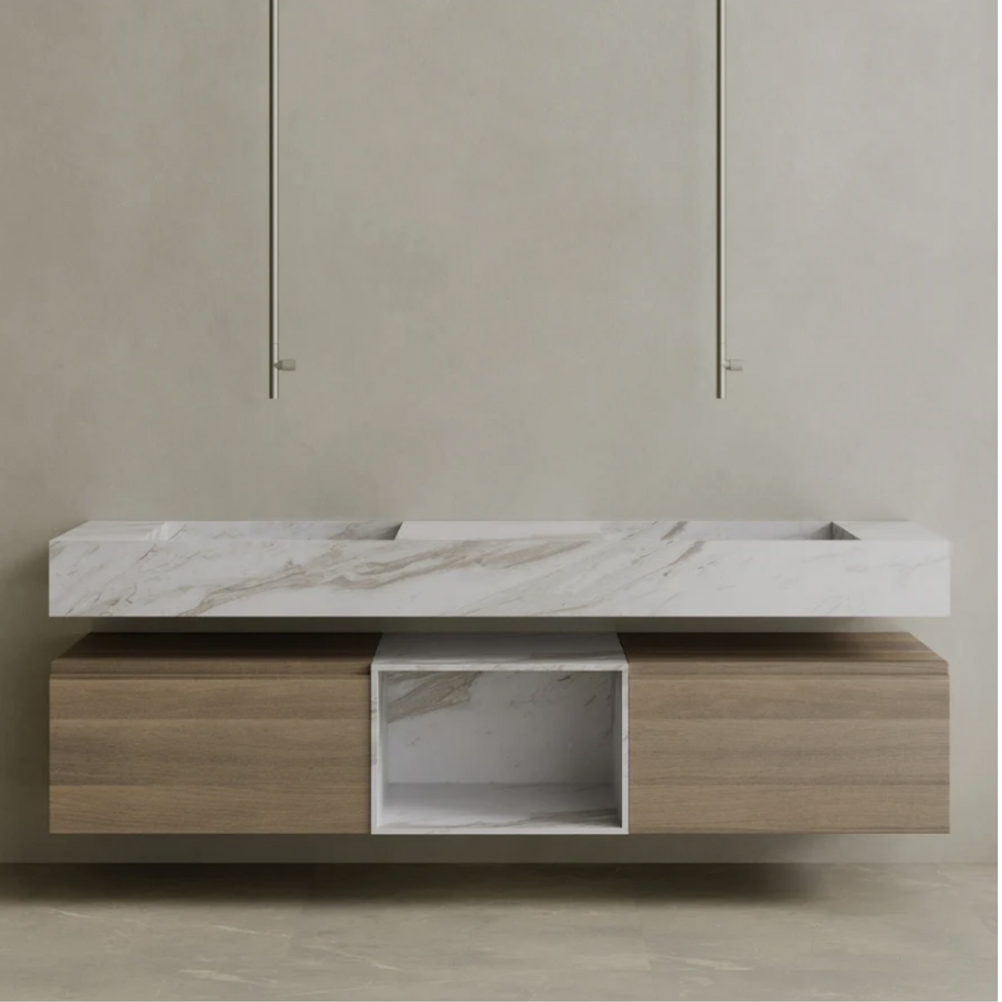 ELEMENTO BATH | FLOATING DOUBLE SING MARBLE VANITY | $6,360.00 - $12,856.00