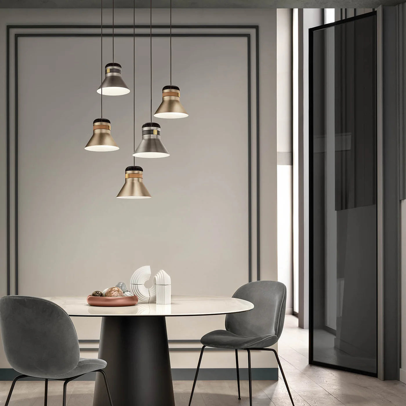 MASIERO | CORDEA S P SATIN GALVANIZED METAL 5-LIGHT CHANDELIER | $920.00