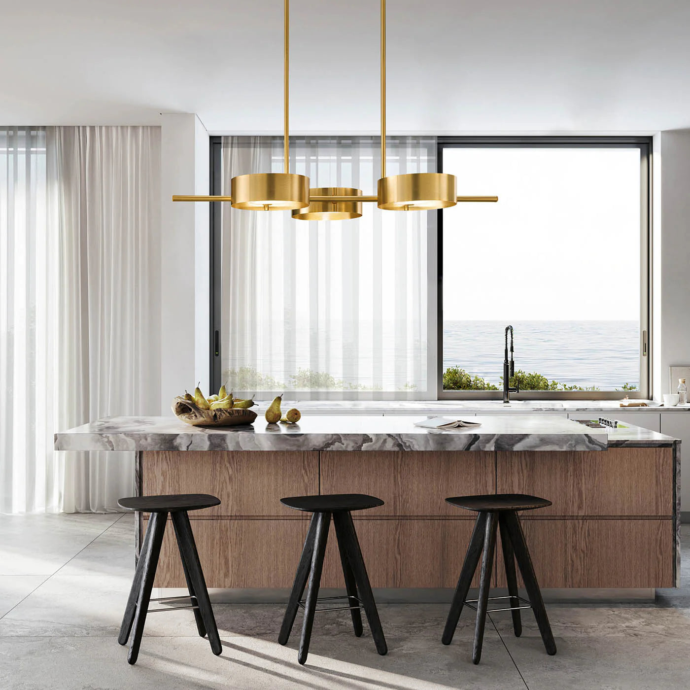 MASIERO | SOUND BIL GALVANIZED BRUSHED METAL 3-LIGHT CHANDELIER | $4,235.00