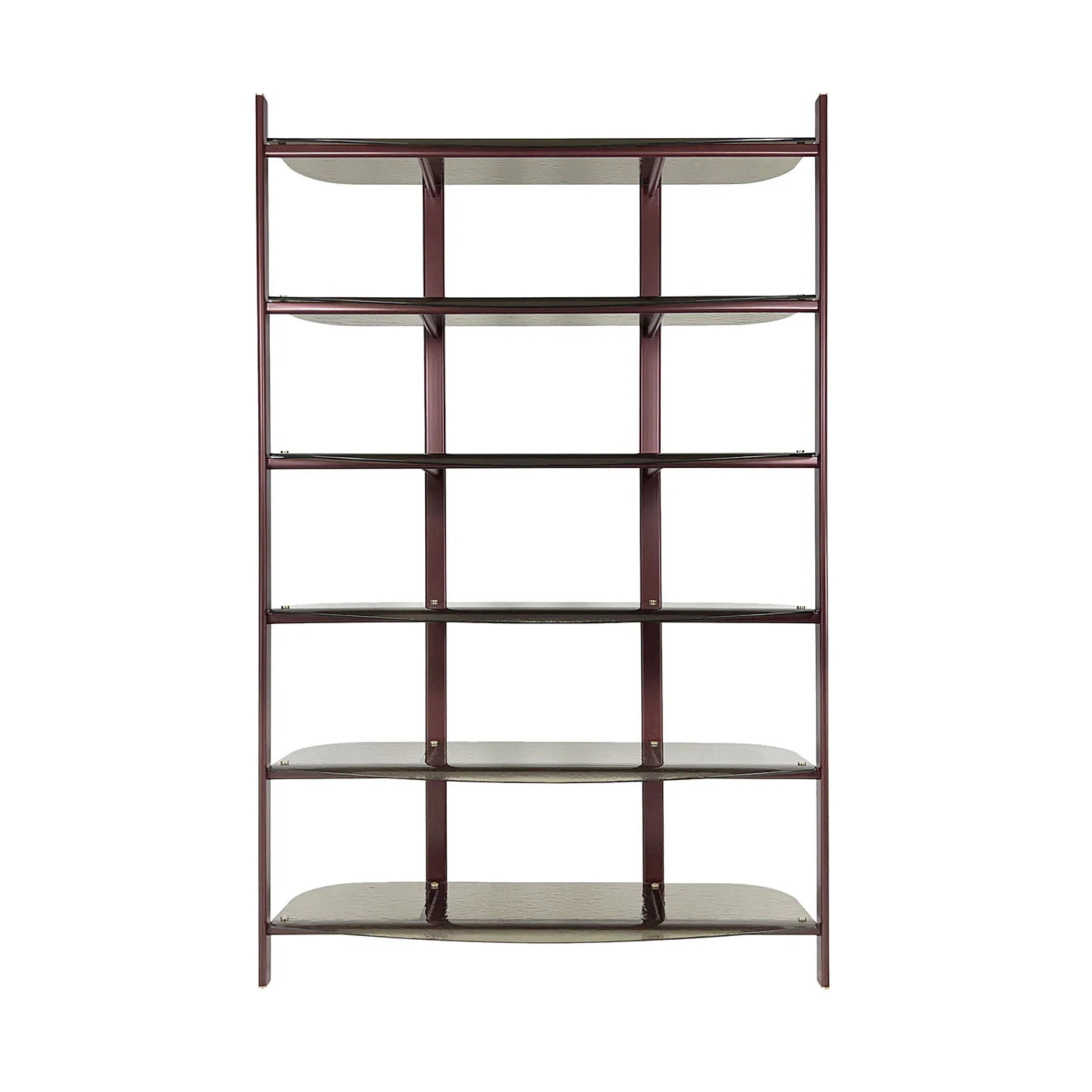 PETRA RED METAL BOOKCASE WITH CURVED BRONZE GLASS SHELVES | $12,090.00