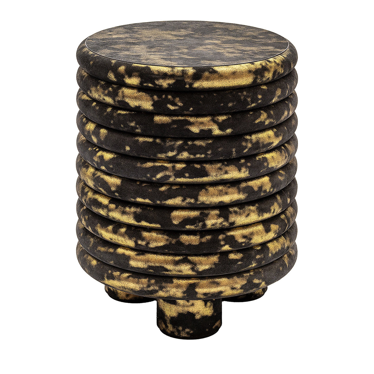 Scala Round Black & Gold Clouds Leather Stool