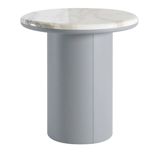 SECOLO | GEMINI LEATHER AND CALACATTA MARBLE SIDE TABLE | $6,785