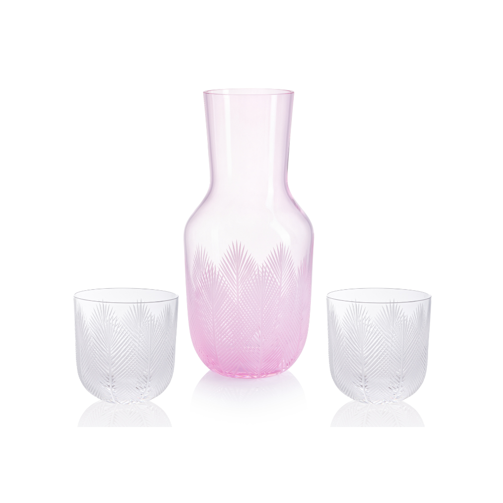 Feathers Carafe Pink 1200 ml plus 2 Glasses Feathers 200 ml by Ruckl