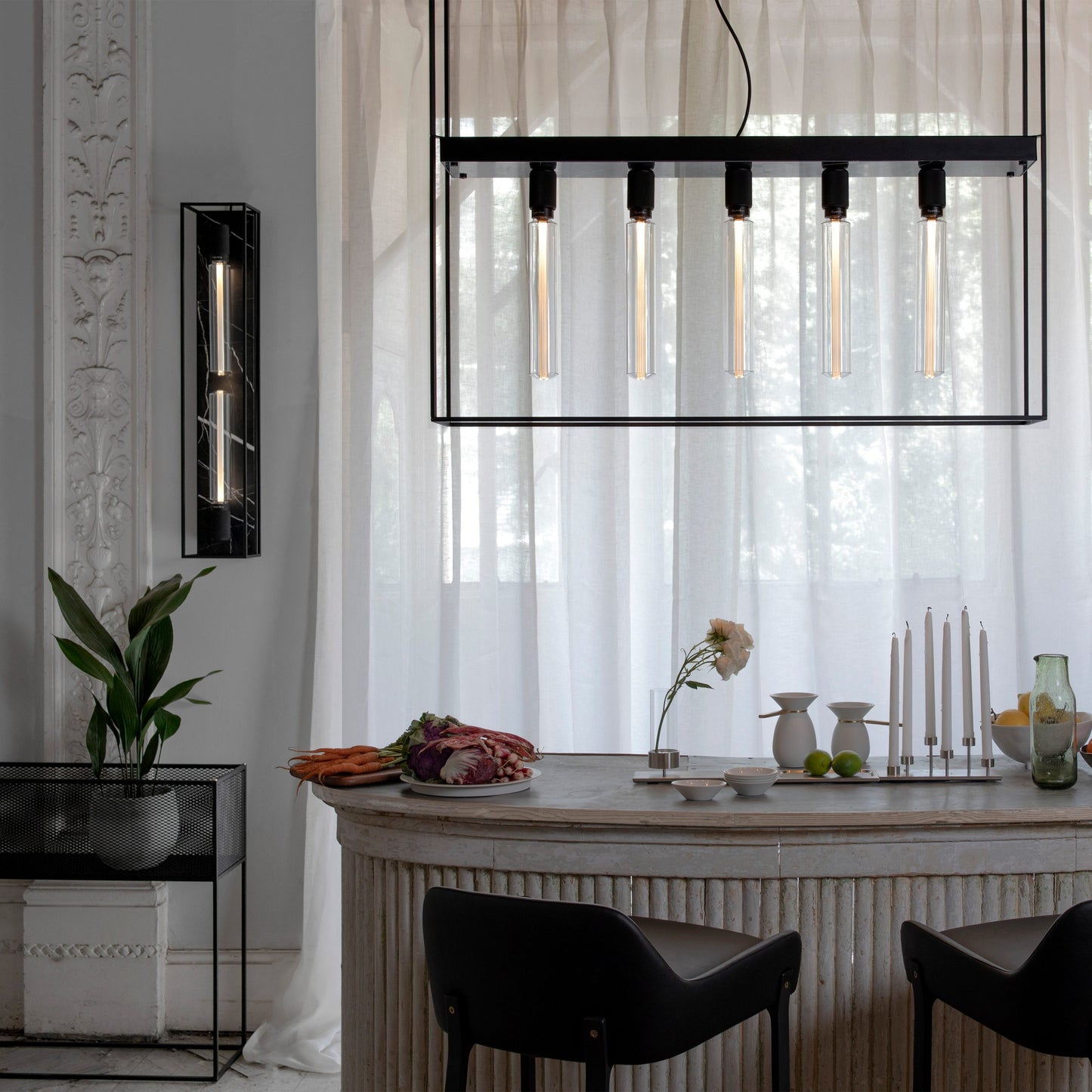 BUSTER AND PUNCH | X-LARGE CAGED WALL LIGHT - BLACK MARBLE - $1,649.00