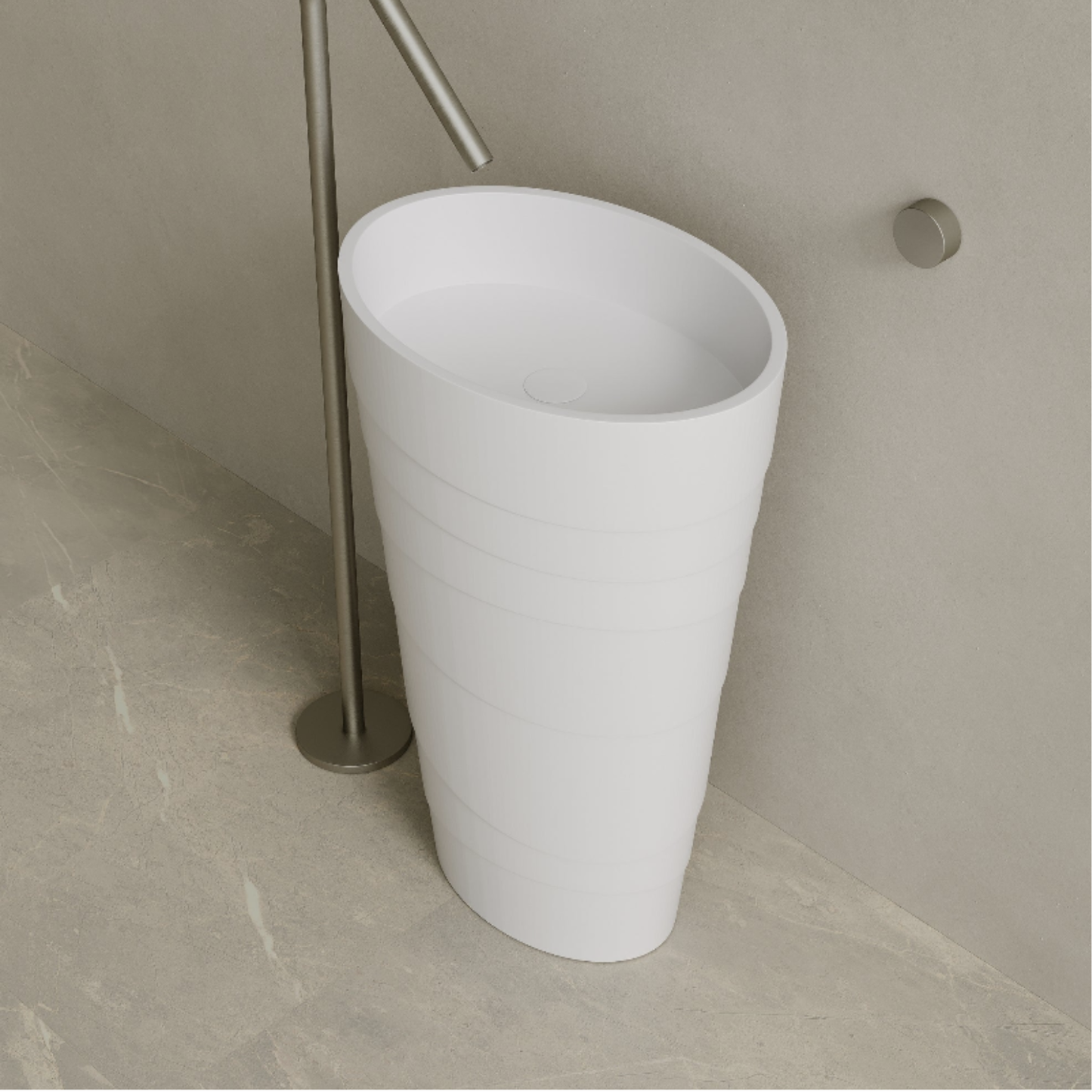 ELEMENTO BATH | 16" x 35" SOLID SURFACE STON RESIN ROUND PEDESTAL SINK | $1,443.40 - $1,516.90