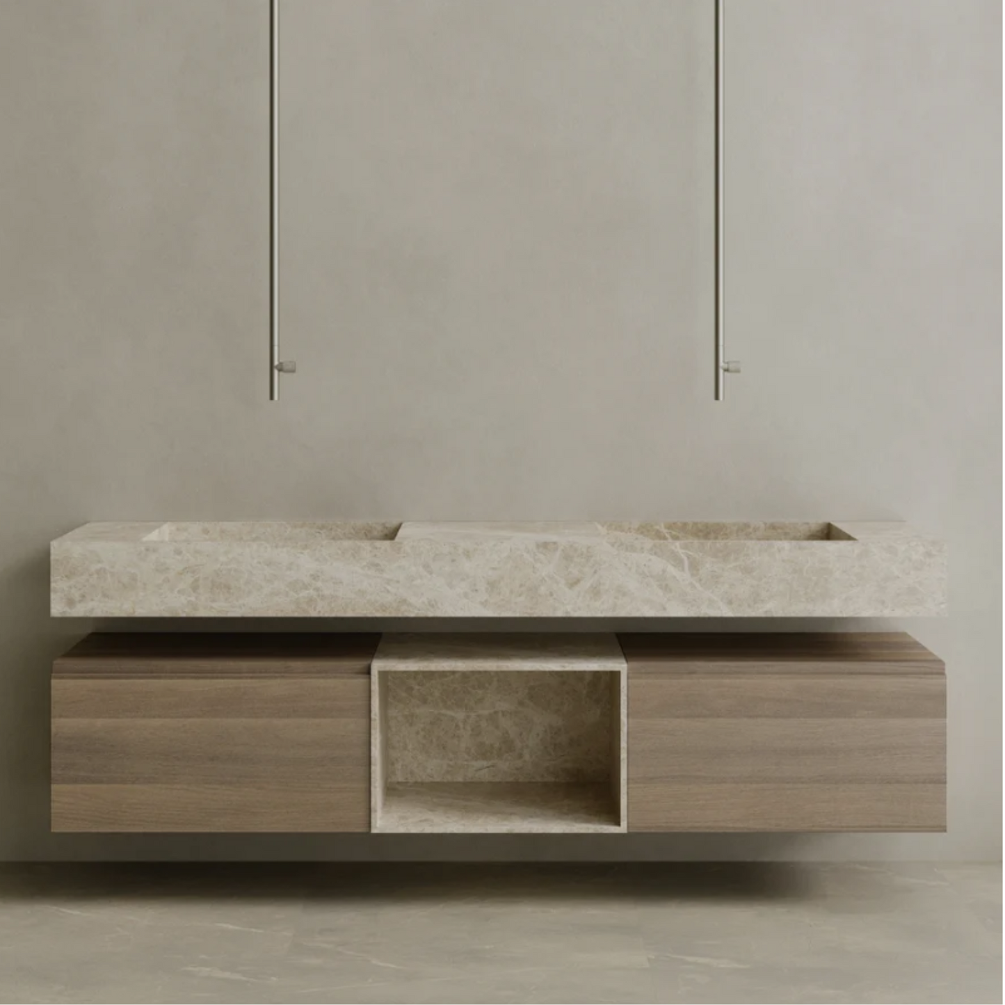 ELEMENTO BATH | FLOATING DOUBLE SING MARBLE VANITY | $6,360.00 - $12,856.00