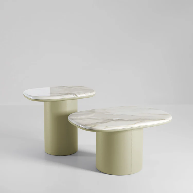 SECOLO | GEMINI SOFT HEX LEATHER AND MARBLE COFFEE TABLE | $7,045