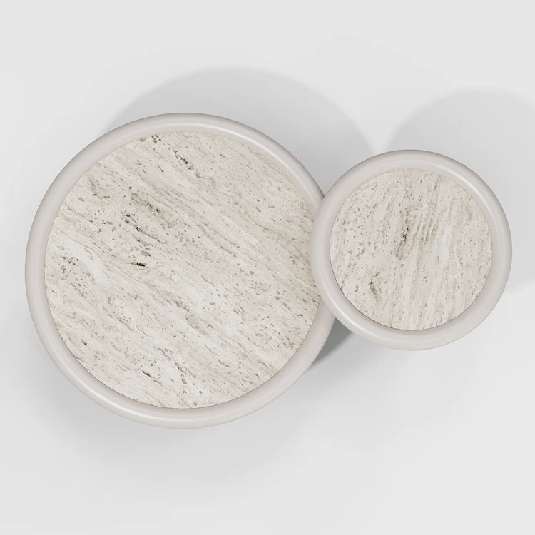 SECOLO | SET OF 3 MOONRISE ROUND TRAVERTINE MARBLE COFFEE AND SIDE TABLE | $ 13,310