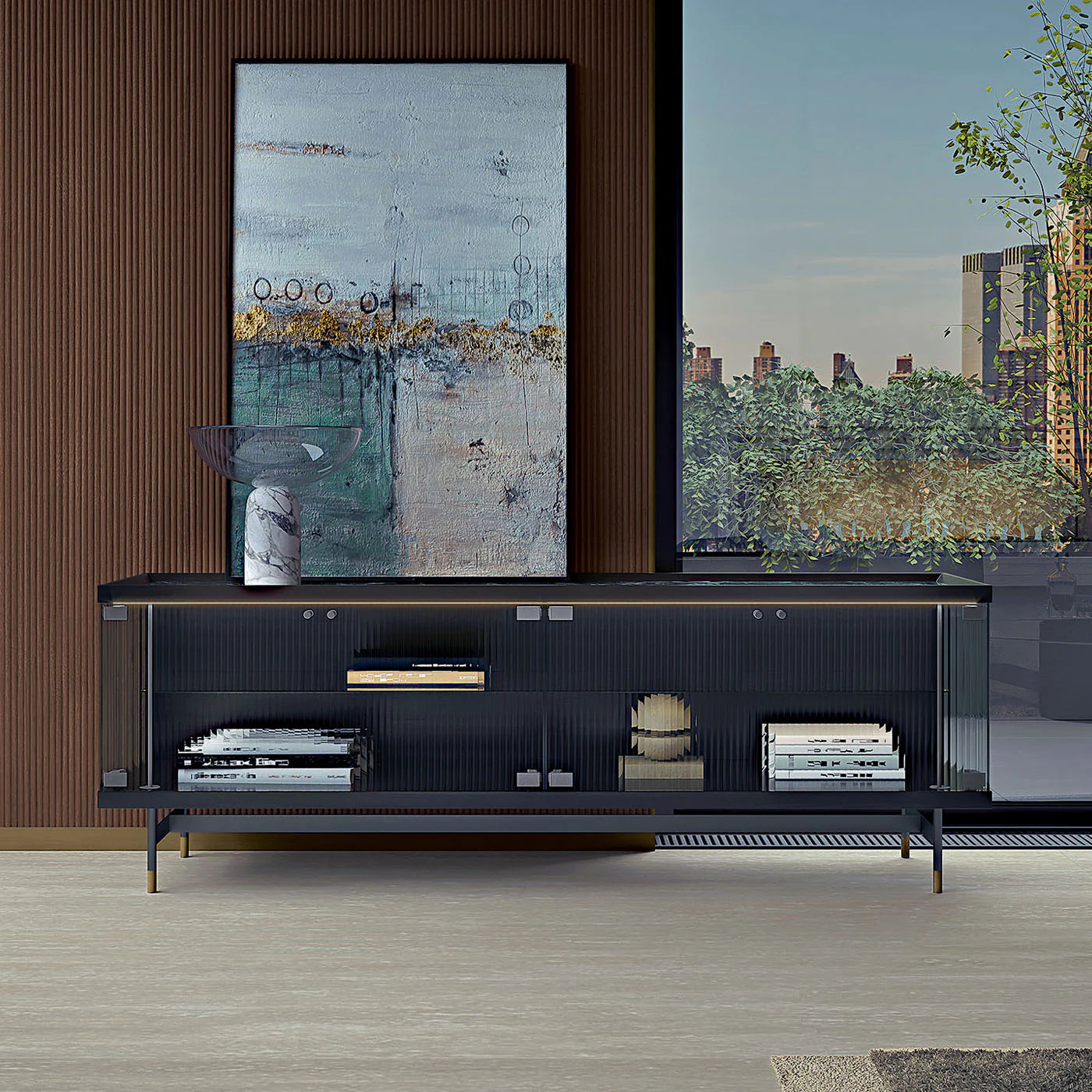 OPALE CHANNELED GLASS SIDEBOARD |$12,605.00