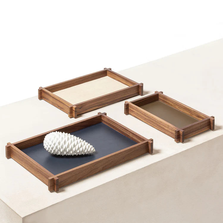 GIOBAGNARA | STRUCTURA LEATHER AND WOOD LONG RECTANGULAR TRAY LARGE #2| $585.00