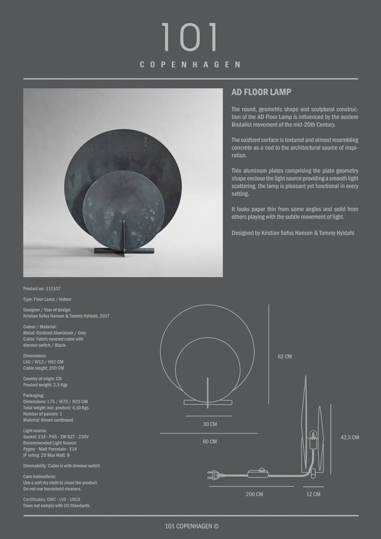 101 Copenhagen AD Floor Lamp - Oxidized $875.00