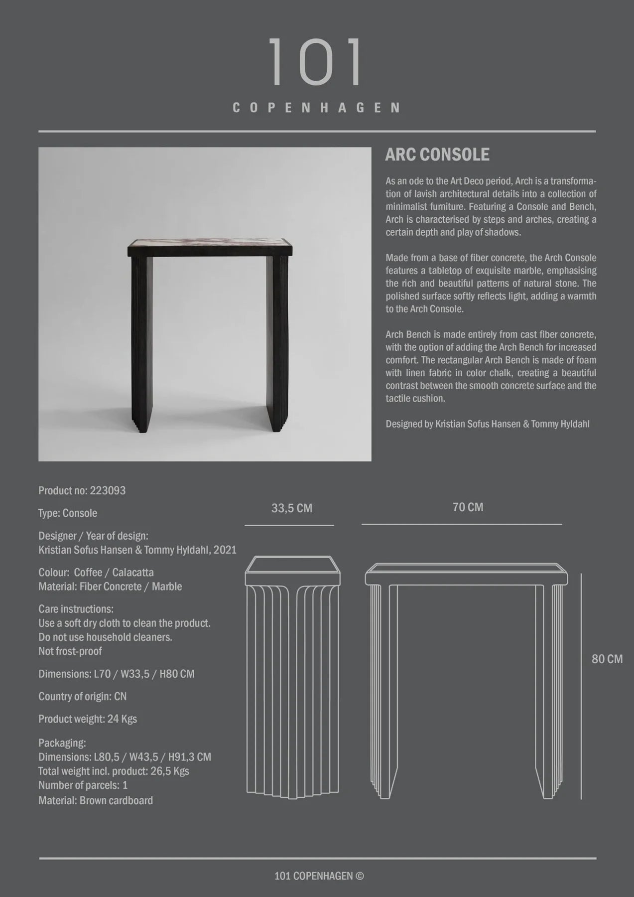 101 Copenhagen Arc Console - Calacatta $1,595.00