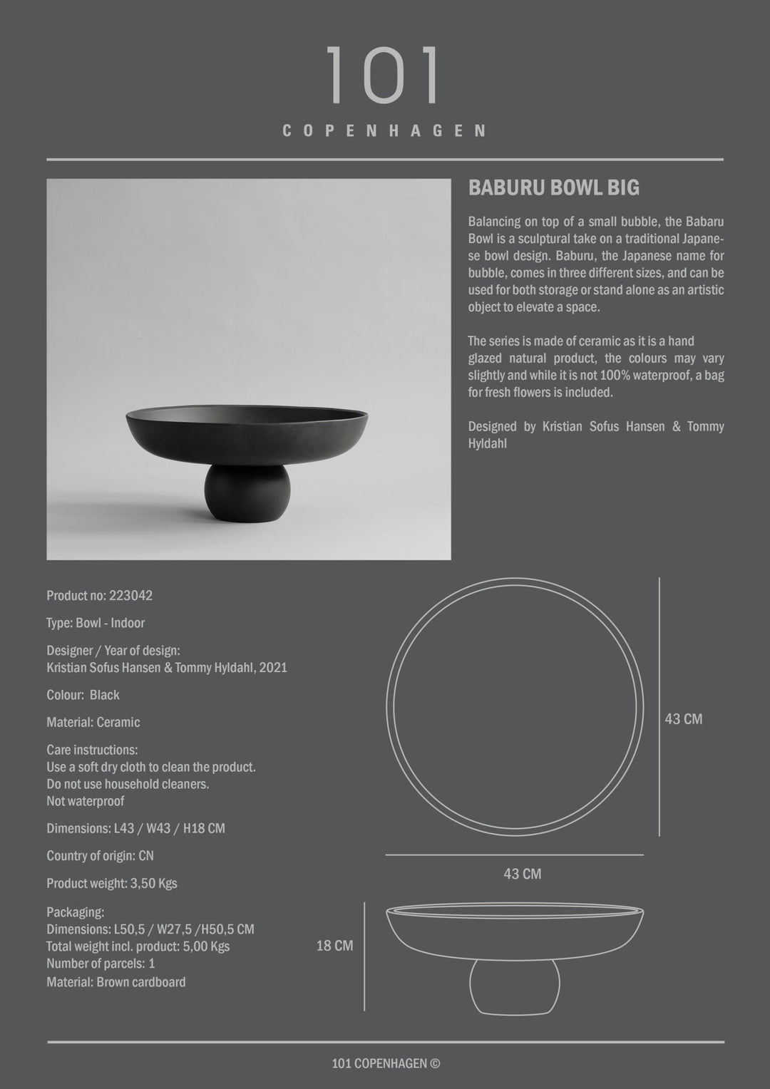 101 Copenhagen Baburu Bowl Black - $70.00 - 295.00