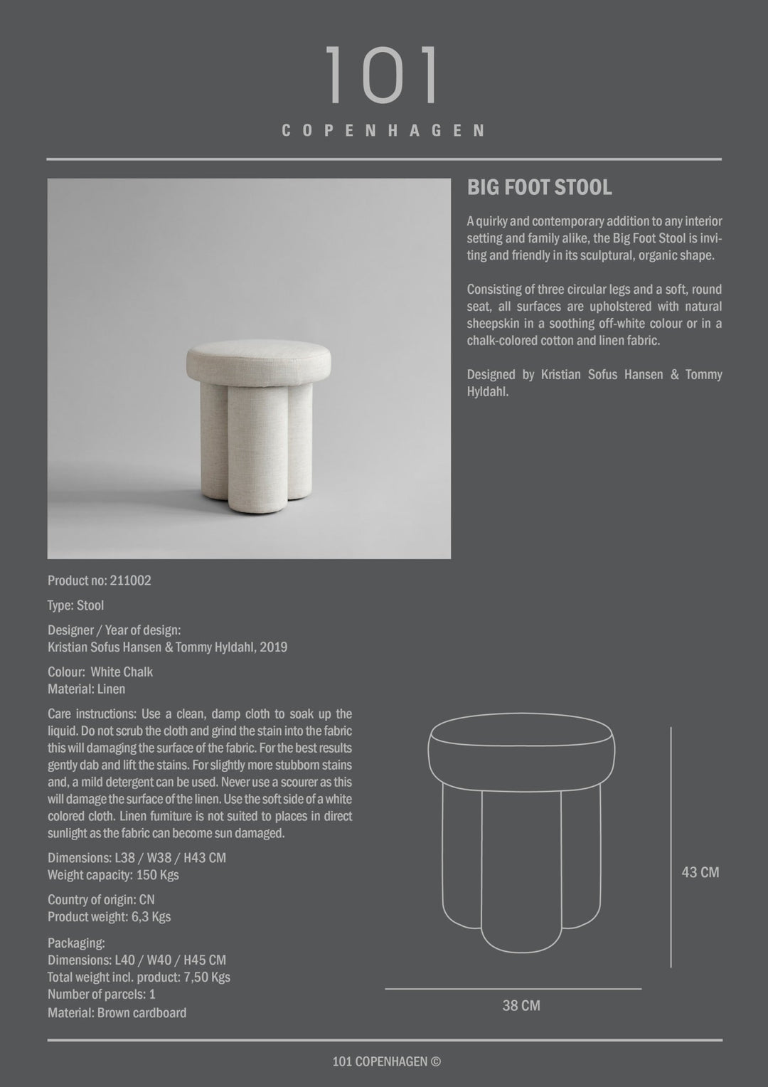 101 Copenhagen Big Foot Stool, Linen - White Chalk - $900.00