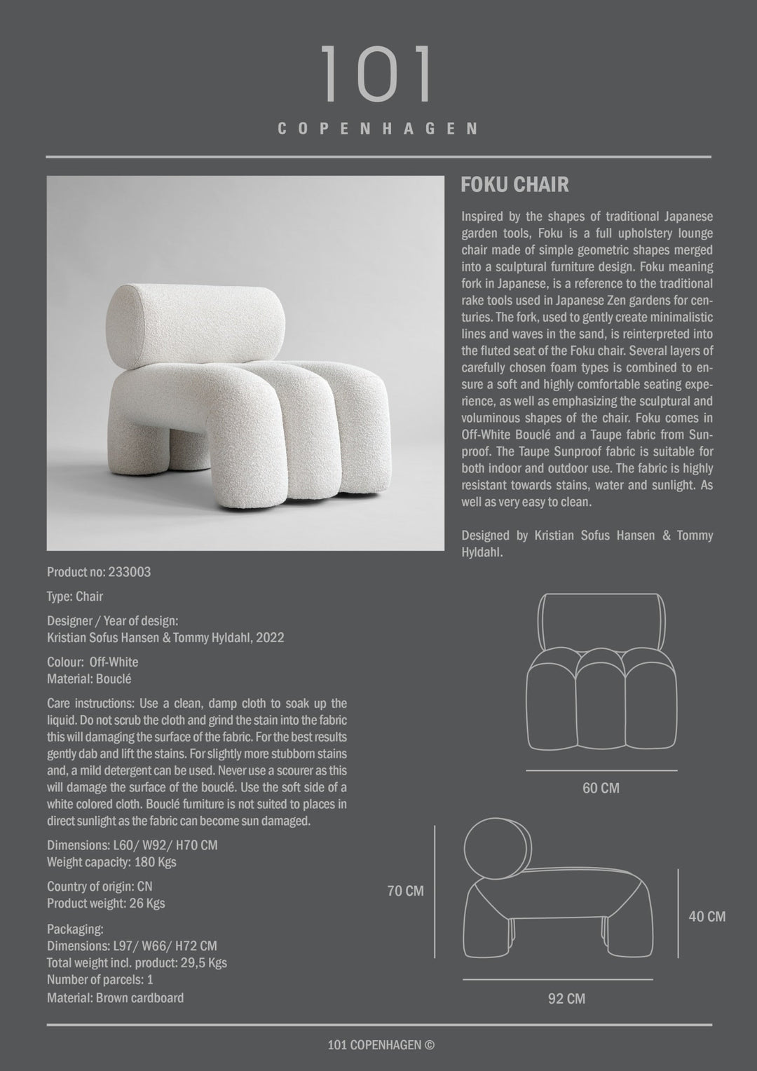 101 Copenhagen Foku Chair - Bouclé - $2,195.00