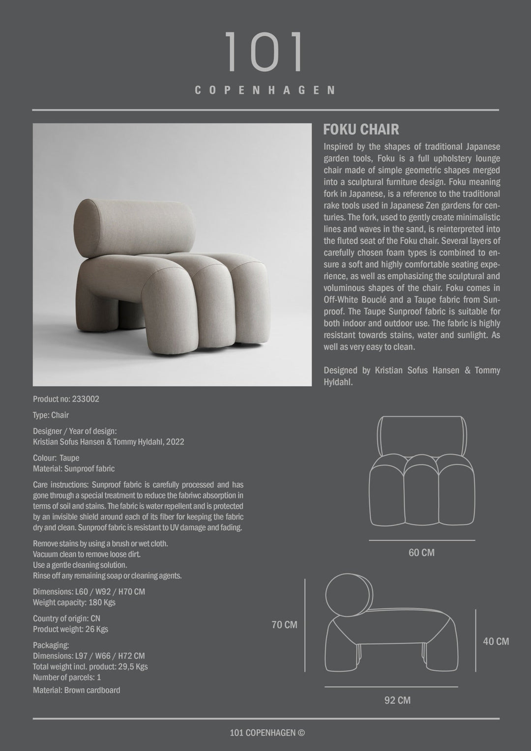 101 Copenhagen Foku Chair - Taupe - $2,195.00