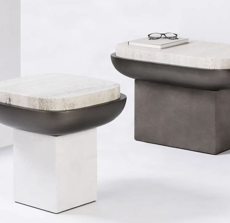 GIOBAGNARA | SQUARE TRAVERTINE SIDE TABLE | $4,040.00
