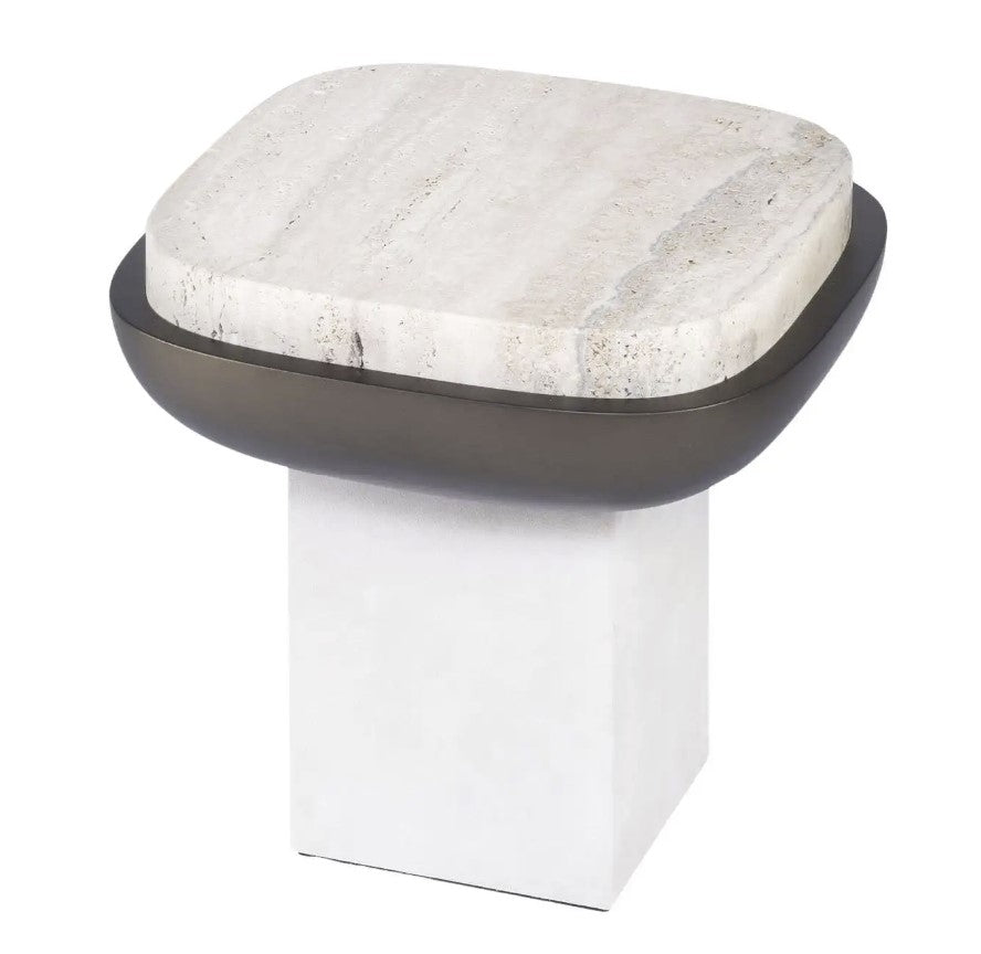 GIOBAGNARA | SQUARE TRAVERTINE SIDE TABLE | $4,040.00