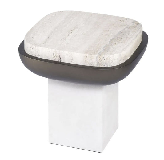 GIOBAGNARA | SQUARE TRAVERTINE SIDE TABLE | $4,040.00