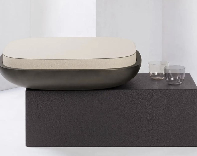 GIOBAGNARA | LEATHER STOOL AND TABLE, OLYMPIA | $4,591.00