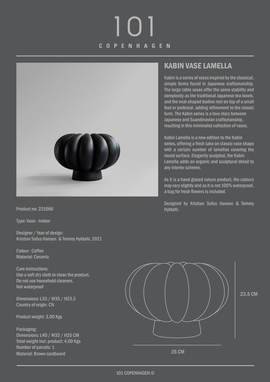 101 Copenhagen Kabin Vase, Lamella - Coffee - $260.00