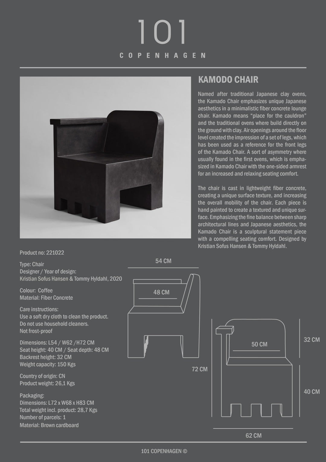 101 Copenhagen Kamodo Chair - Coffee - $1,795.00