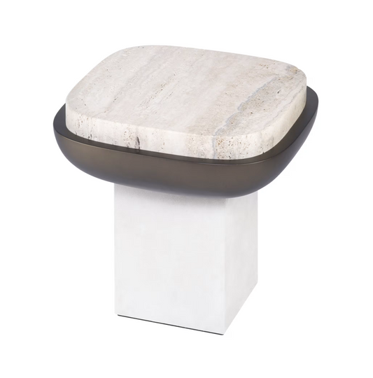 GIOBAGNARA | OLYMPIA TRAVERTINE SQUARE SIDE TABLE BY GIOBAGNARA | $4,315.00