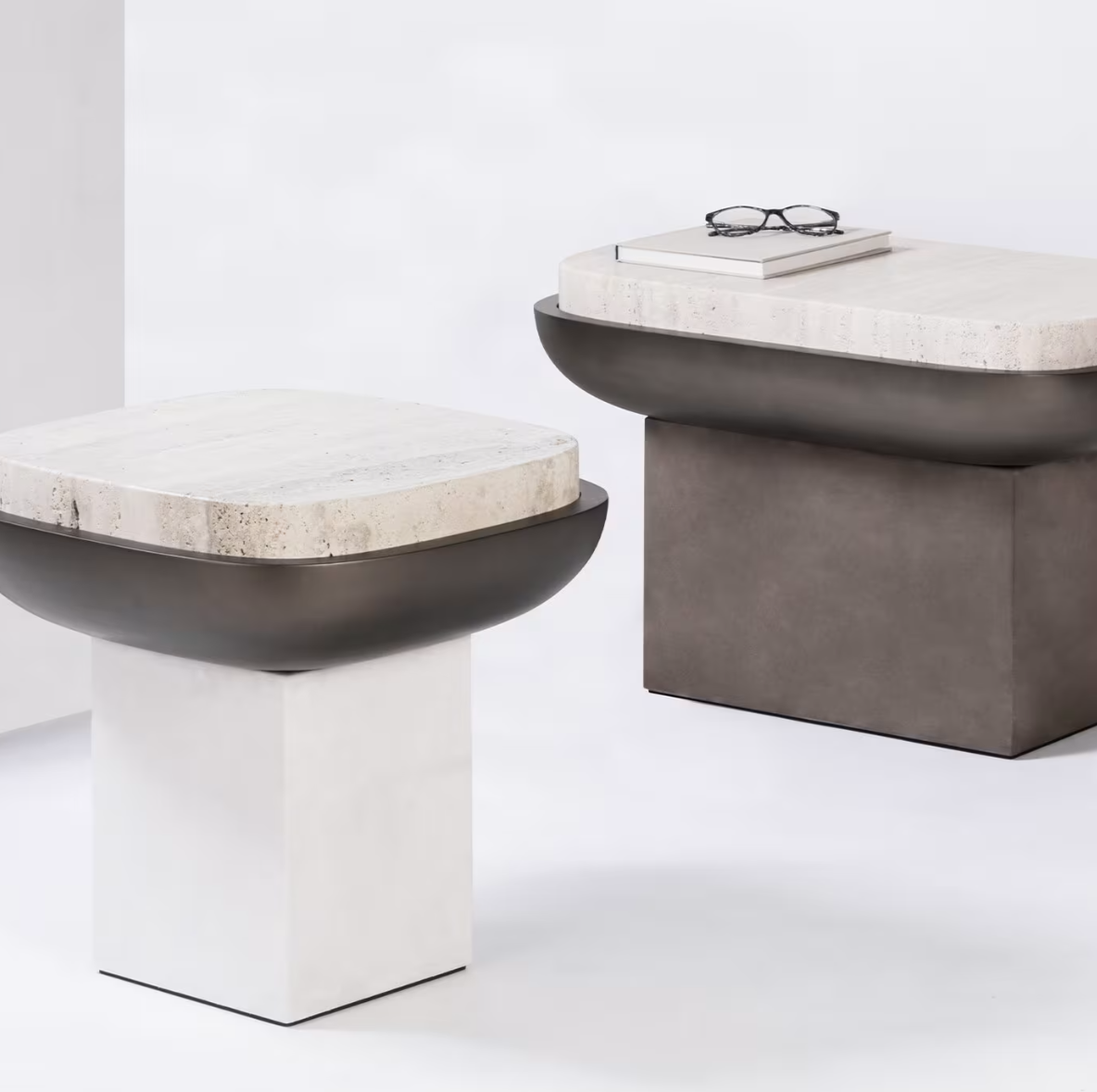 GIOBAGNARA | OLYMPIA TRAVERTINE SQUARE SIDE TABLE BY GIOBAGNARA | $4,315.00