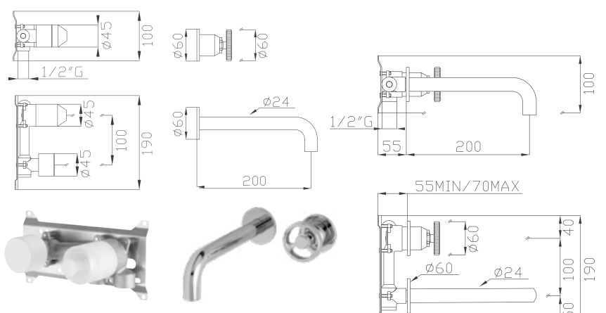 EFFEPI RUBINETTERIE | OT58 Wall Mounted Faucet - $1,606.00 - $2,100.00