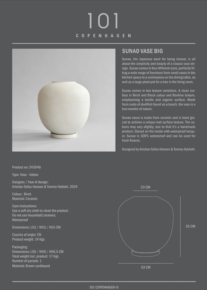101 OPENHAGEN I SUNAO VASE, BIRCH I $185.00 - $845.00