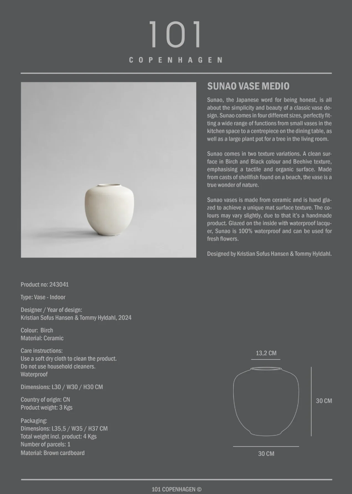 101 OPENHAGEN I SUNAO VASE, BIRCH I $185.00 - $845.00