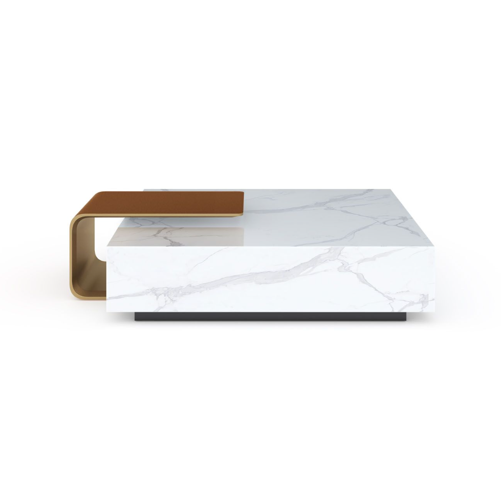 ASTON MARBLE HOME | V292 MARBLE COFFEE TABLE WITH LEATHER COMP. | $11,998.00 - $13,869.00