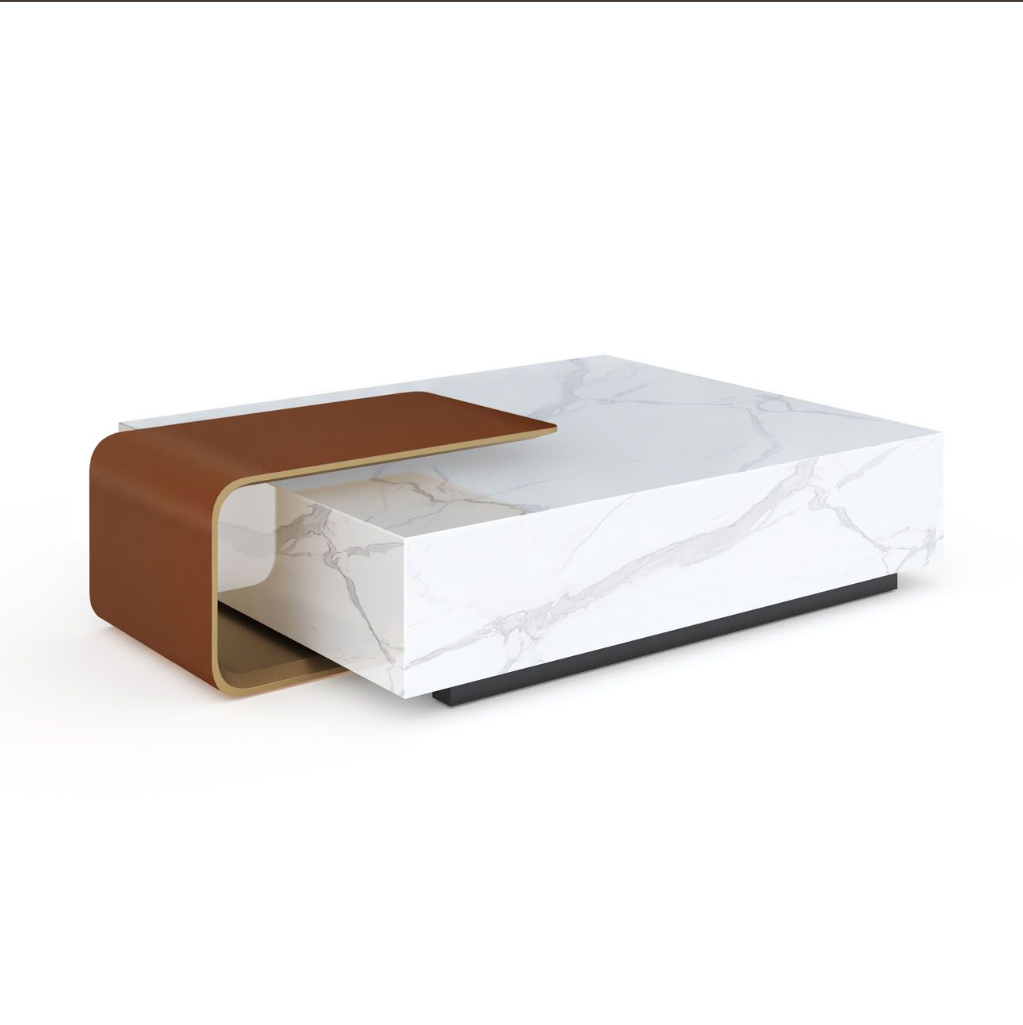 ASTON MARBLE HOME | V292 MARBLE COFFEE TABLE WITH LEATHER COMP. | $11,998.00 - $13,869.00