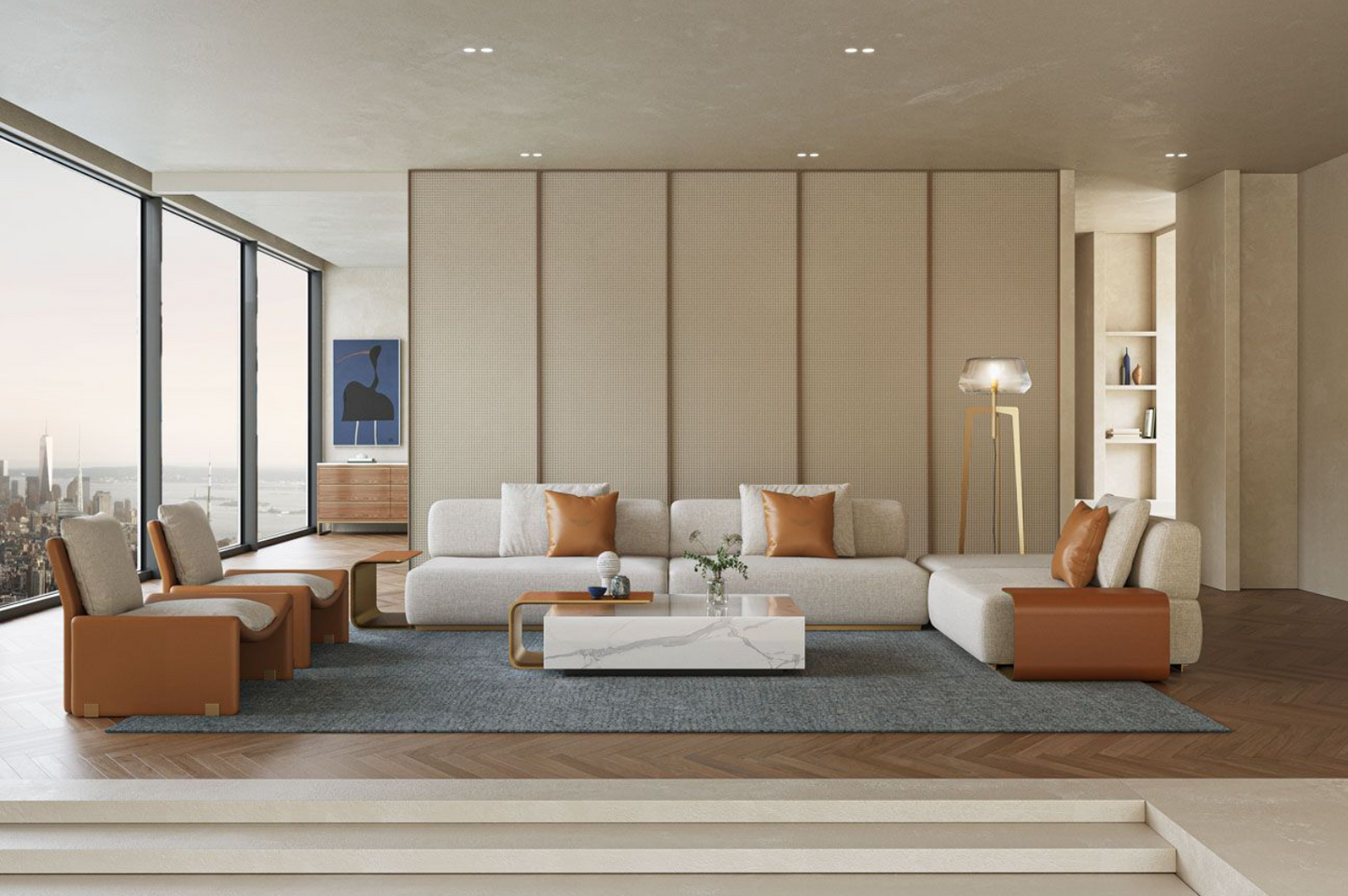 ASTON MARBLE HOME | V292 MARBLE COFFEE TABLE WITH LEATHER COMP. | $11,998.00 - $13,869.00