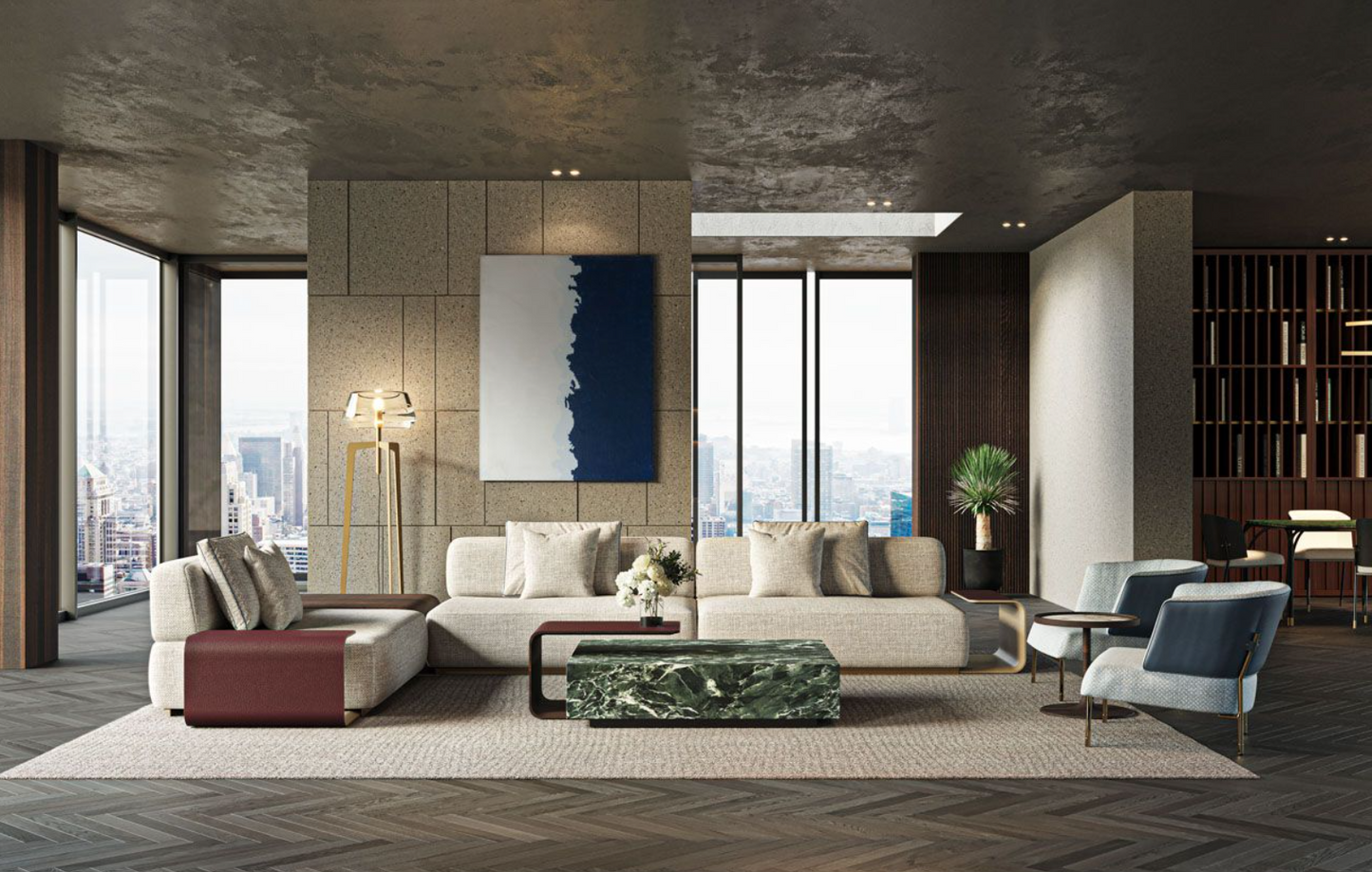 ASTON MARBLE HOME | V292 MARBLE COFFEE TABLE WITH LEATHER COMP. | $11,998.00 - $13,869.00