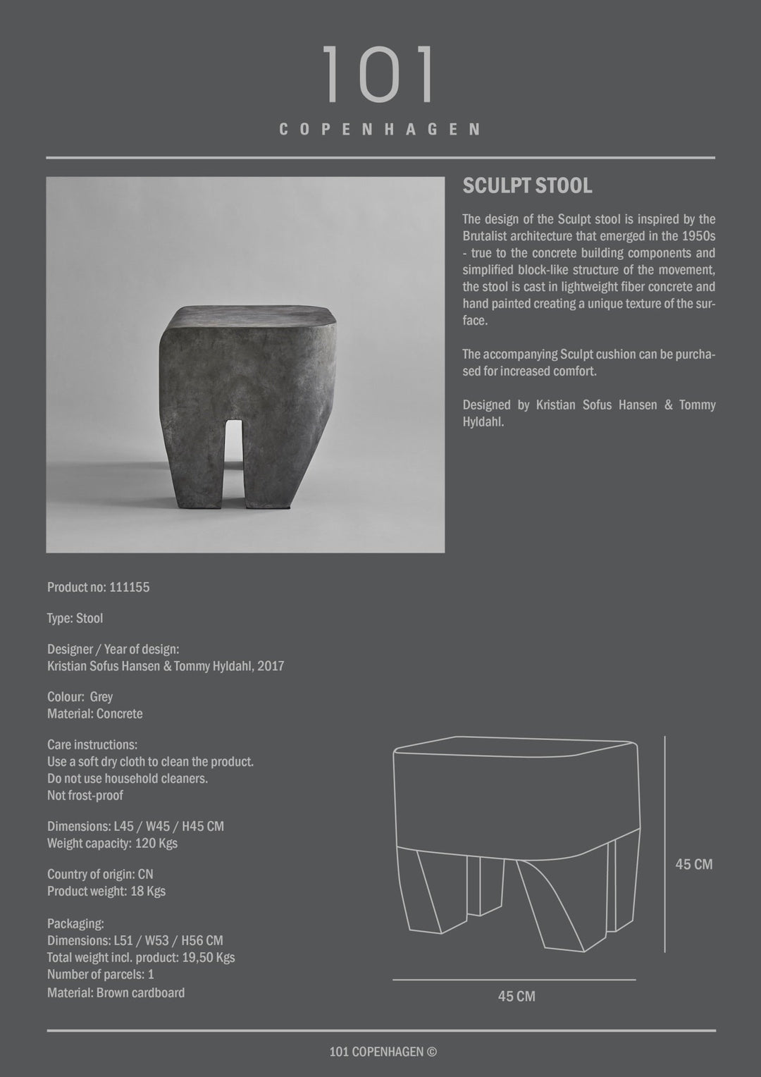101 Copenhagen Sculpt Stool - Concrete - $695.00