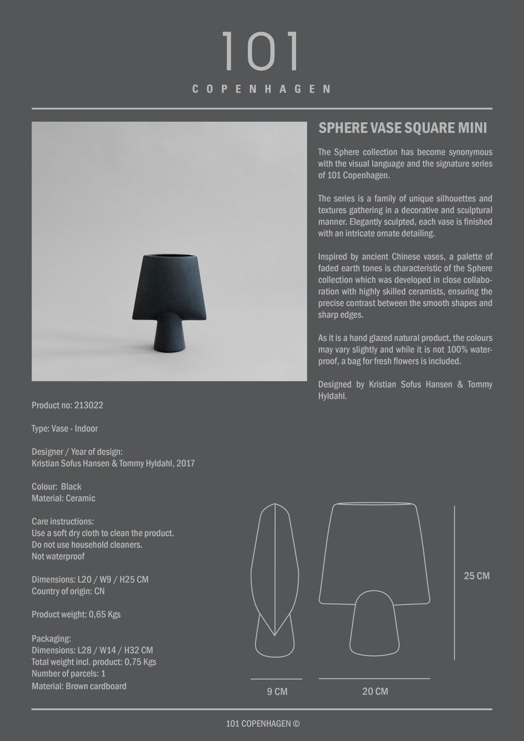 101 COPENHAGEN I SPHERE VASE SQUARE, MINI I $95.00