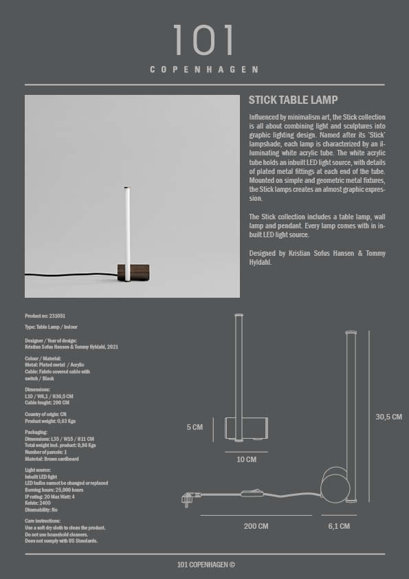101 COPENHAGEN I STICK TABLE LAMP I $260.00
