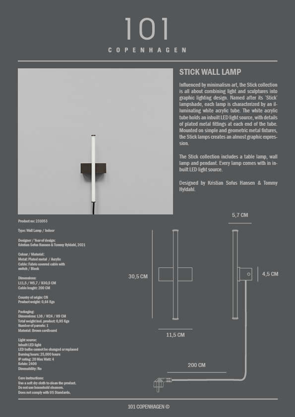 101 COPENHAGEN I STICK WALL LAMP I $260.00
