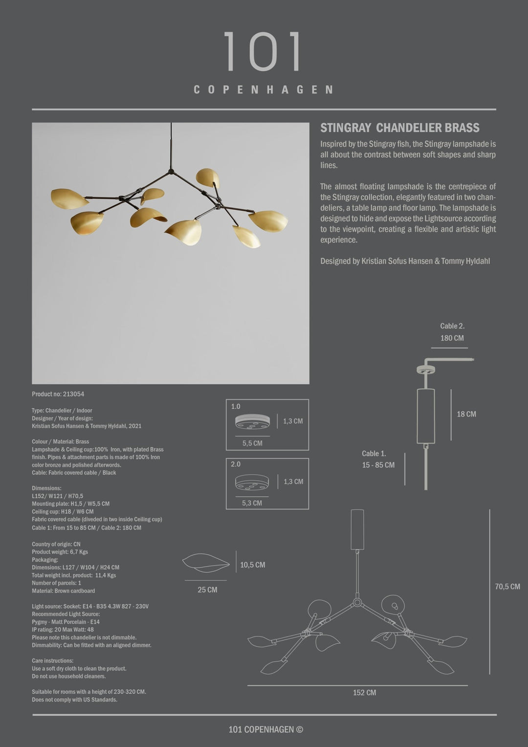 STINGRAY CHANDELIER, BRASS I $1,995.00