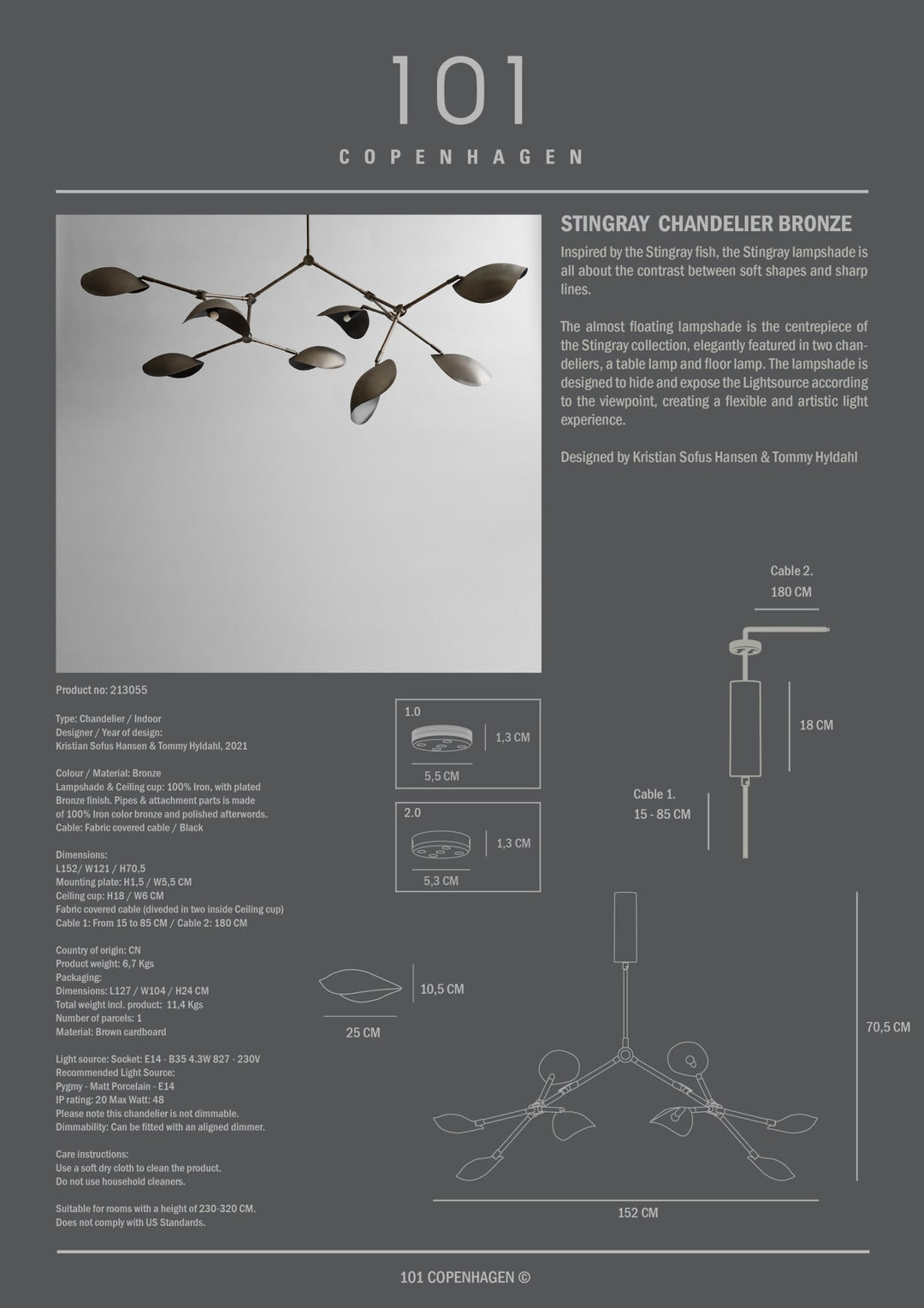 STINGRAY CHANDELIER, BRONZE I $1,995.00