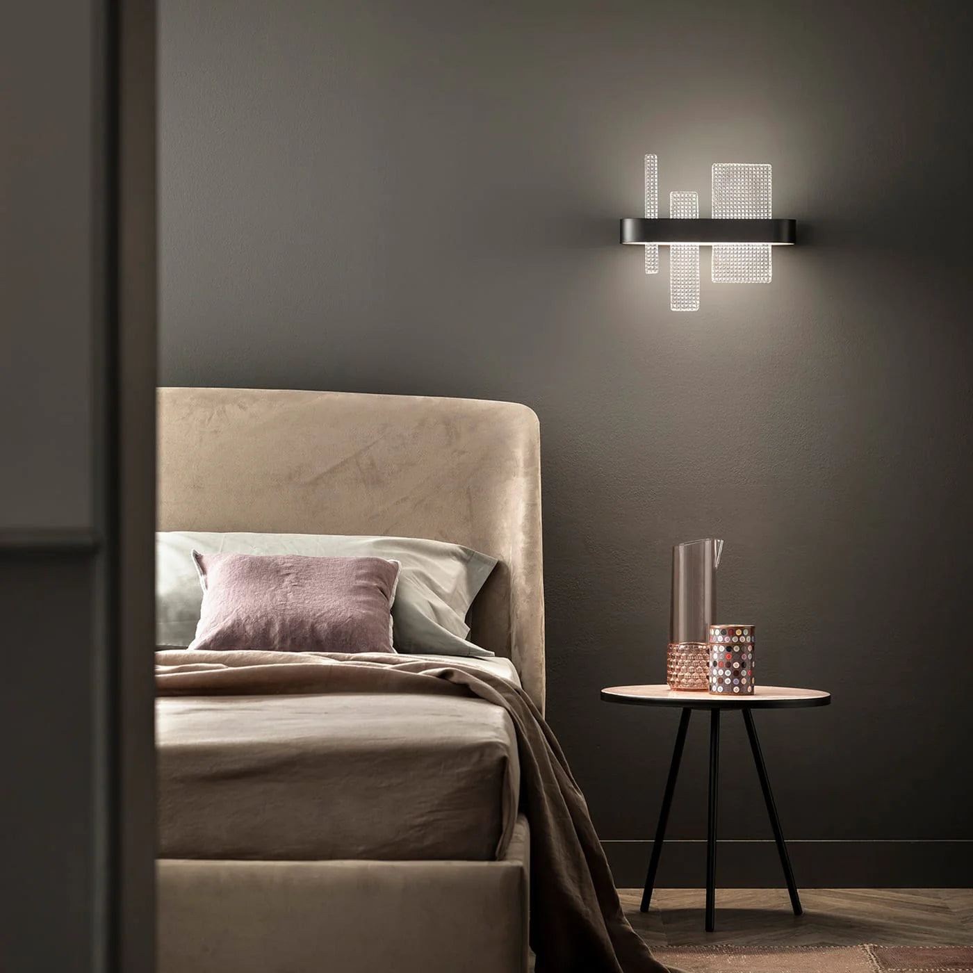MASIERO | RIBBON BLACK METAL AND GLASS WALL SCONCE | $1,530.00