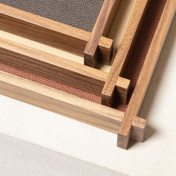GIOBAGNARA | STRUCTURA LEATHER AND WOOD LONG RECTANGULAR TRAY SMALL #2 | $485.00