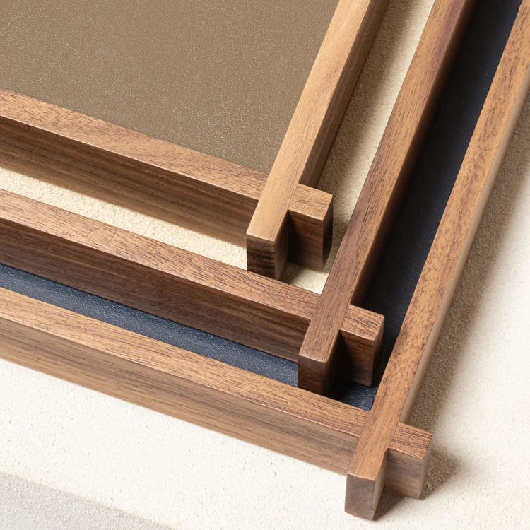 GIOBAGNARA | STRUCTURA LEATHER AND WOOD LONG RECTANGULAR TRAY LARGE #2| $585.00